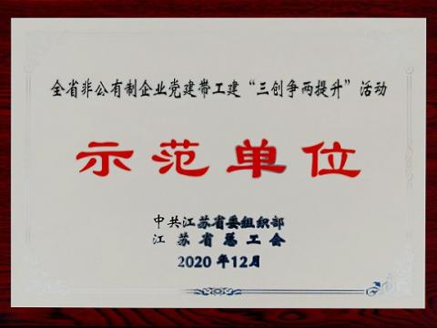 1066vip威尼斯集团荣获全省非公有制企业党建带工建 “三创争两提升”活动树模单位